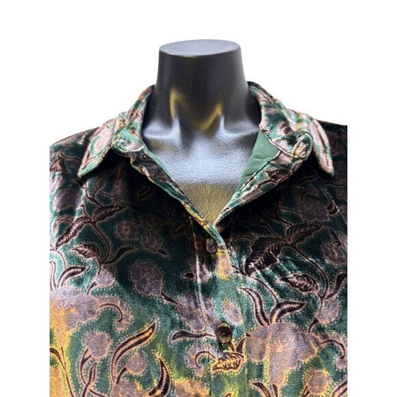 NWT Faherty Stretch Silk Velvet Print Blouse Green Size M - Picture 5 of 6